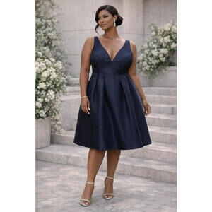 Sachin & Babi Kerala Dress Navy 16 Fit Flare V Neck Cocktail Formal Dress NWT